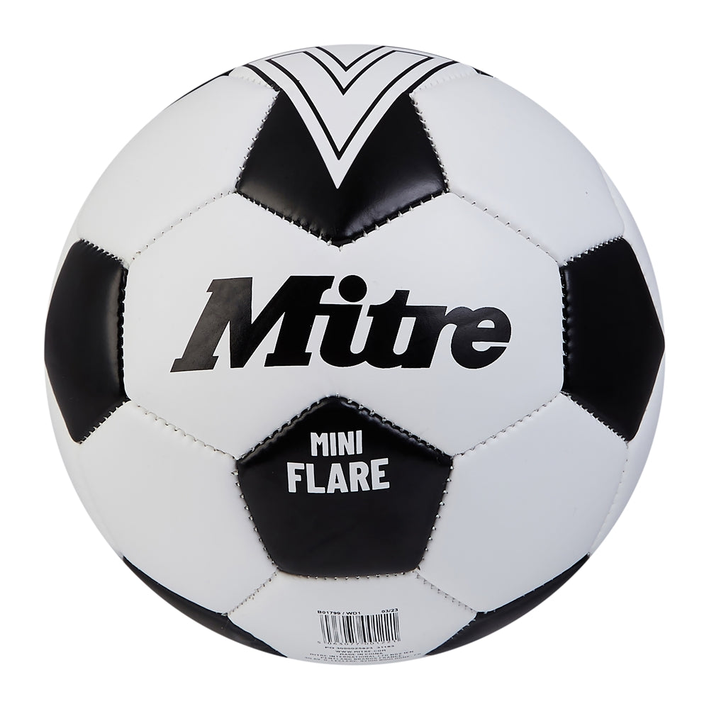 Mitre Flare Mini Football showing textured surface and bright orange and black design, ideal for casual soccer play