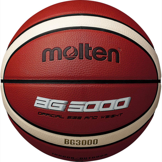 Molten 3000 synthetic basketball with textured surface, orange color, and black branding for indoor and outdoor play.