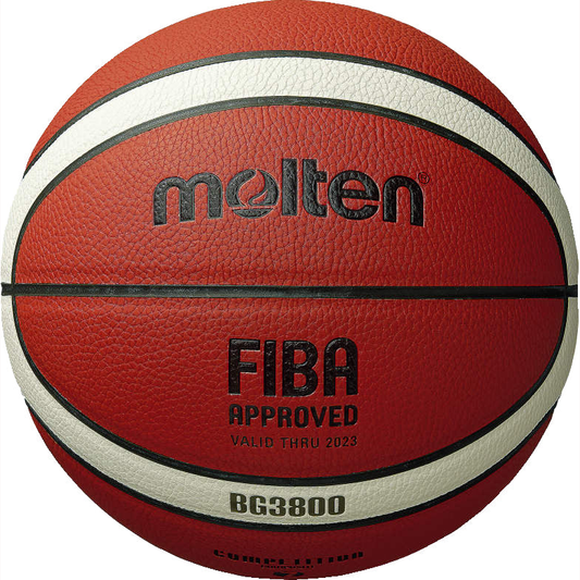 Molten BG3800 composite leather basketball with textured surface for optimal grip, designed for indoor and outdoor play.