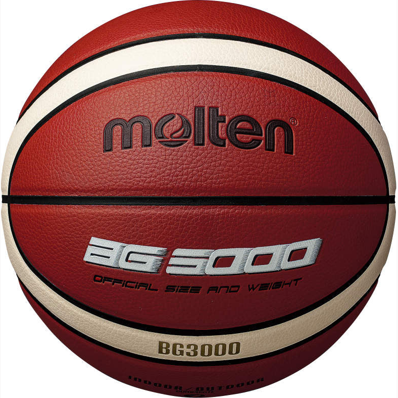 Molten 3000 synthetic basketball for indoor and outdoor play, featuring textured surface and official size and weight.