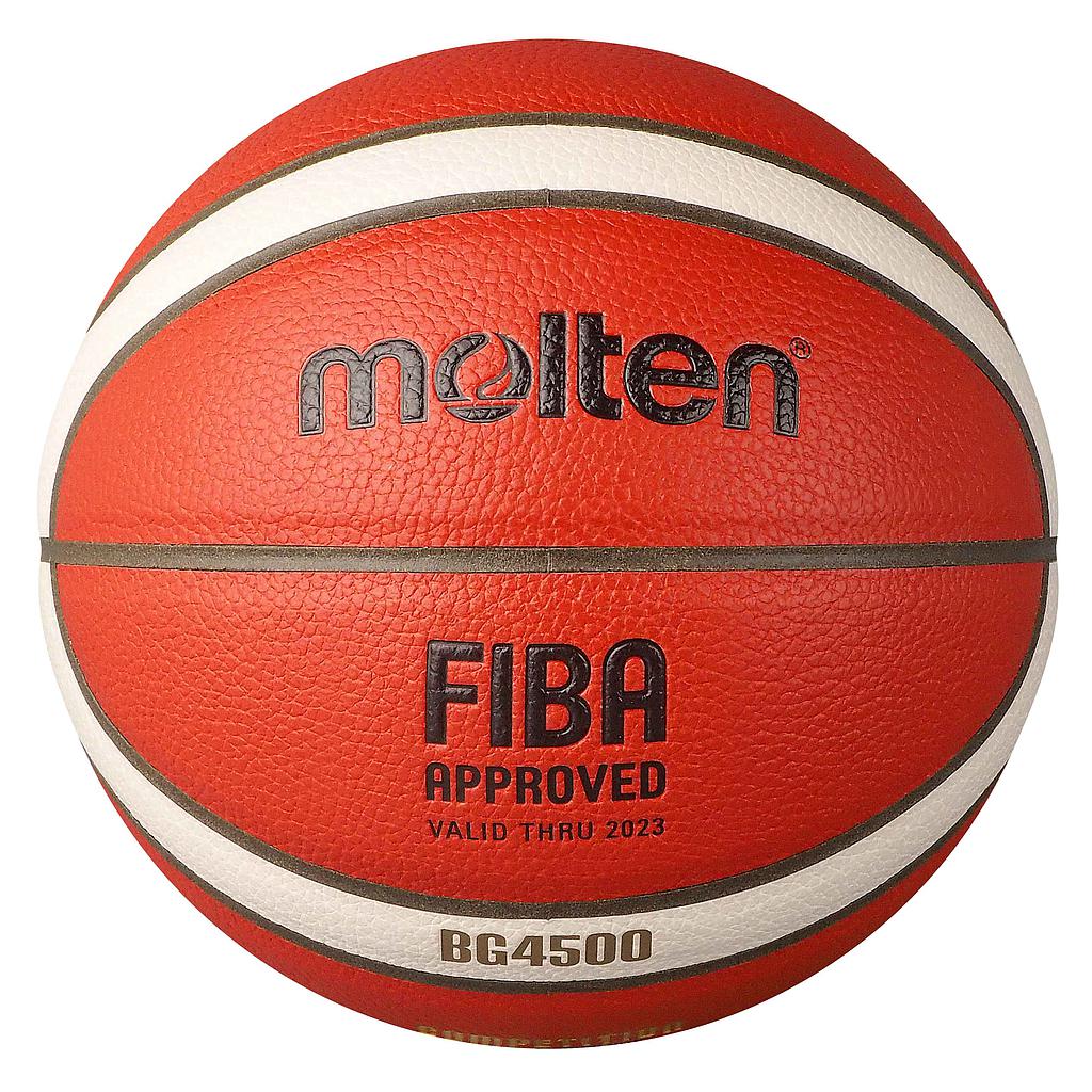 Molten BG4500 premium composite basketball with orange and black panels, designed for indoor and outdoor play.