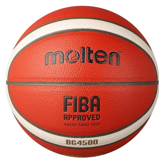Molten BG4500 premium composite basketball with orange and black panels, designed for indoor and outdoor play.