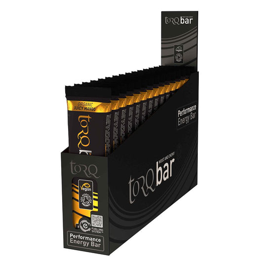 Box of 15 TORQ Organic Energy Bars, natural snack bars for active lifestyles, in a white box with branding visible.