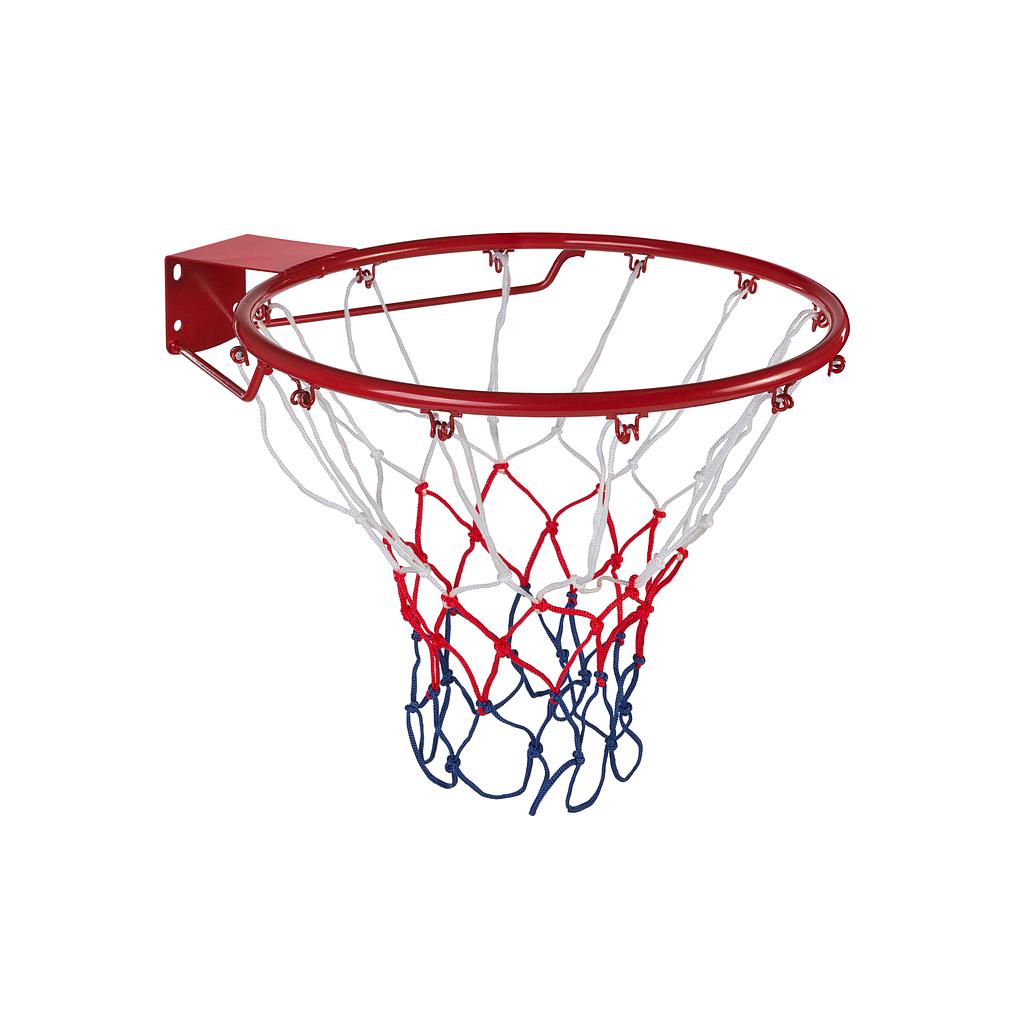 Midwest 18-inch basketball hoop and net set for indoor and outdoor sports, featuring a durable metal rim and nylon net.