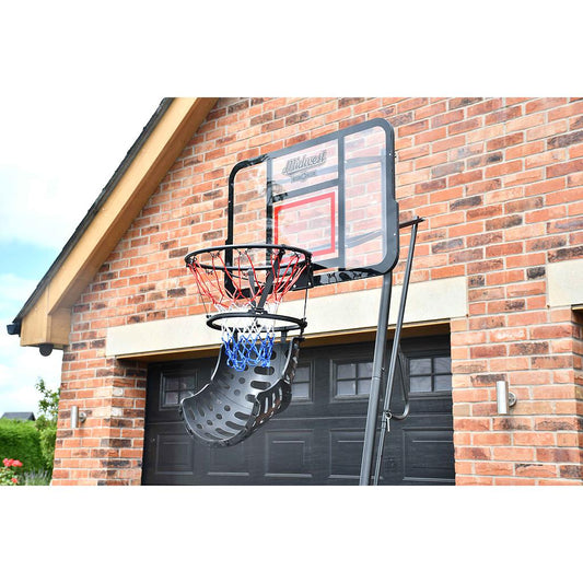 Midwest Basketball Shot Returner System for training, features a rebound net and adjustable height for sports practice.