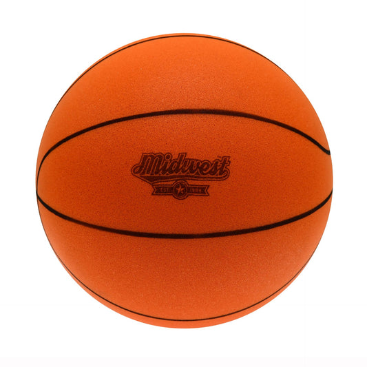 Midwest Silent Foam Basketball for sports, featuring soft foam construction and classic orange design for safe indoor play