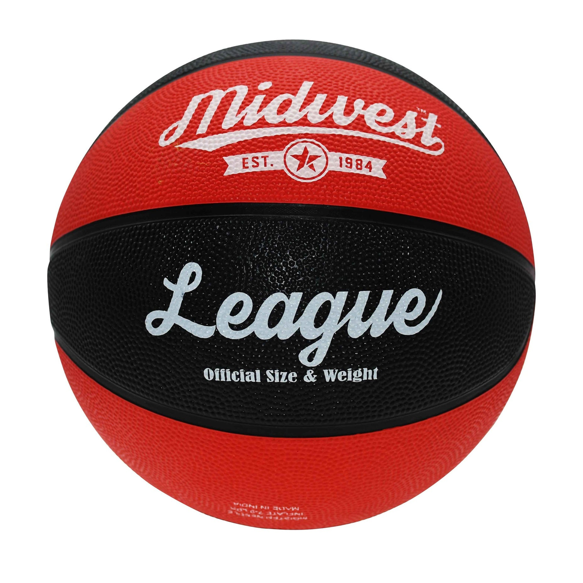 Midwest League basketball from Midwest, performance rubber design for indoor and outdoor use, suitable for sporting goods.