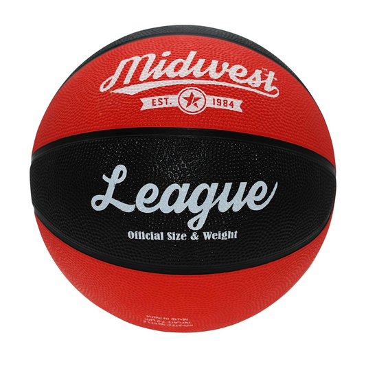 Midwest League basketball from Midwest, performance rubber design for indoor and outdoor use, suitable for sporting goods.