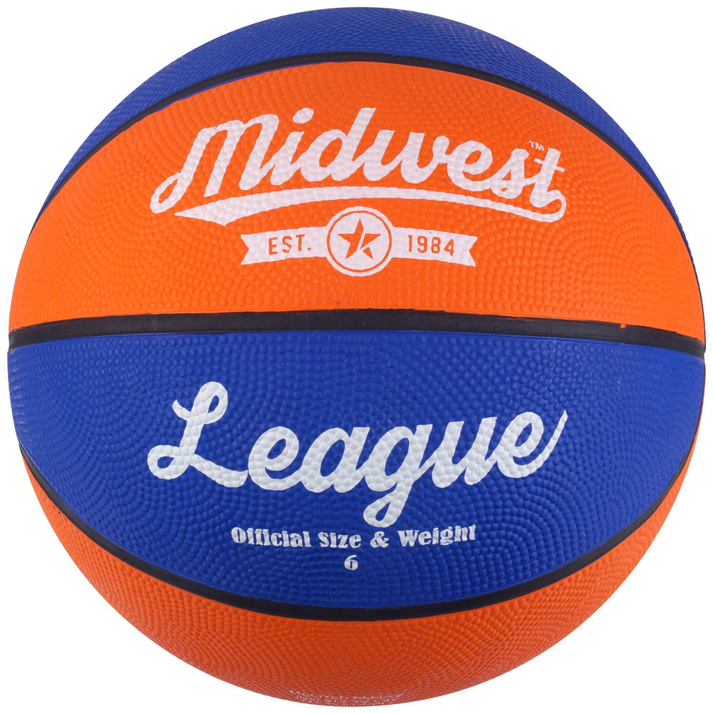 Midwest League Basketball by Midwest, performance rubber indoor and outdoor basketball with textured grip surface.