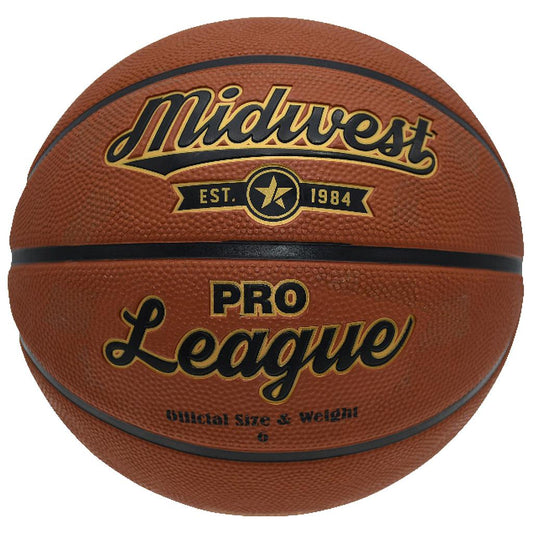 Midwest Pro League Basketball for sporting goods, featuring a close-up of the official Midwest branded basketball ball.