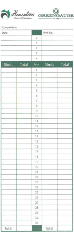 Henselite Bowls Score Cards Pack Of 100