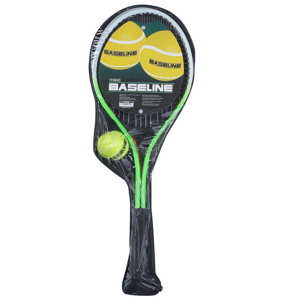 Baseline Junior 2 Player Tennis Rackets Set with two lightweight tennis rackets and grips, ideal for young players.