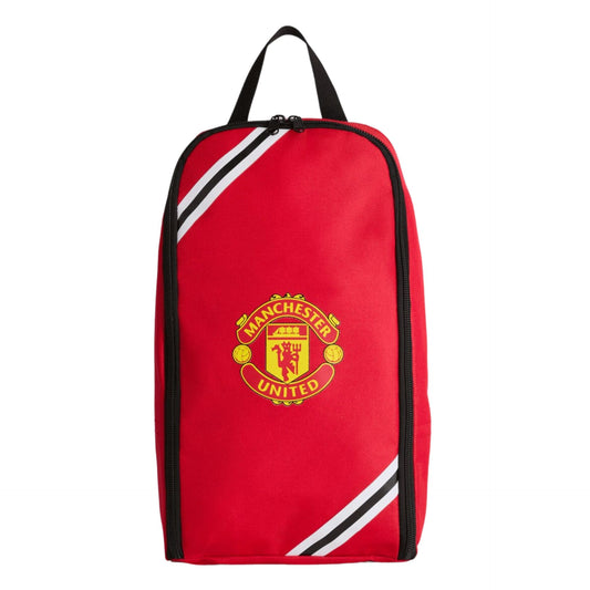 Manchester United core stripe boot bag by Foco with red and black stripes, designed for sports footwear storage.