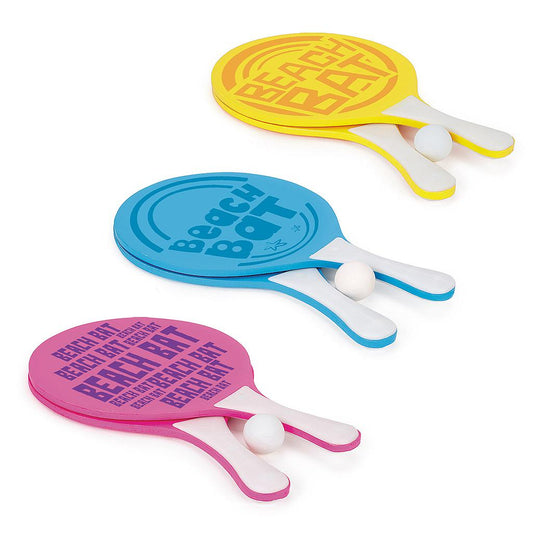 Toyrific wooden paddle bat and ball set with colorful paddles and a ball, ideal for outdoor play and sports activities.