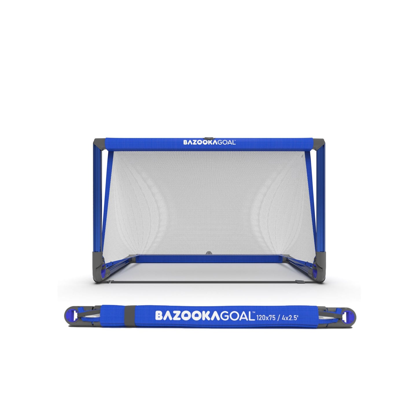 BazookaGoal pop-up football goals made of lightweight aluminium, set up for soccer practice or casual games.