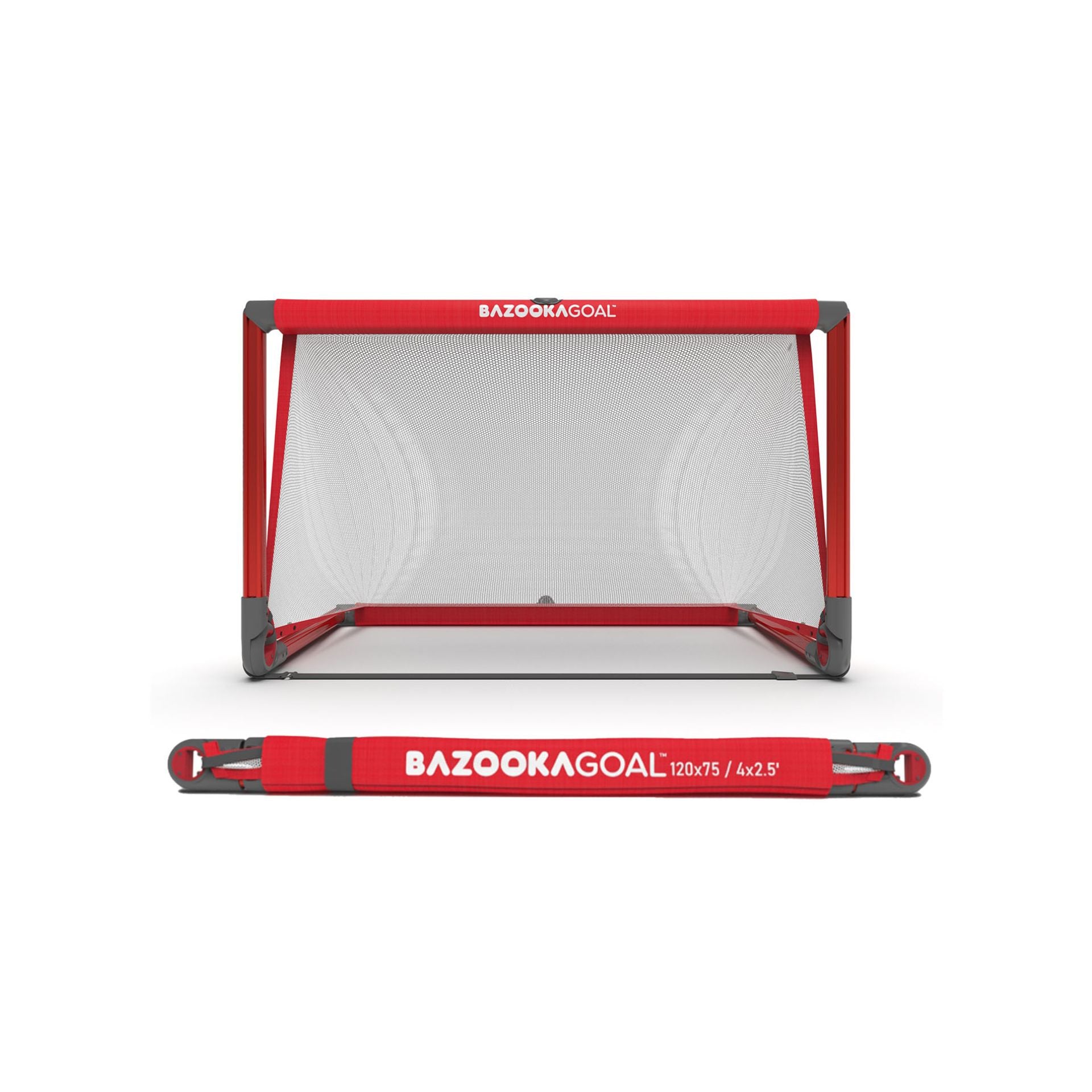 BazookaGoal pop-up football goals made of aluminium, folded for easy storage and setup, ideal for sporting goods and outdoor soccer play.