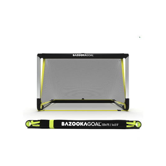 BazookaGoal pop-up football goals made of aluminum, portable sporting goods for easy set-up and outdoor soccer practice.