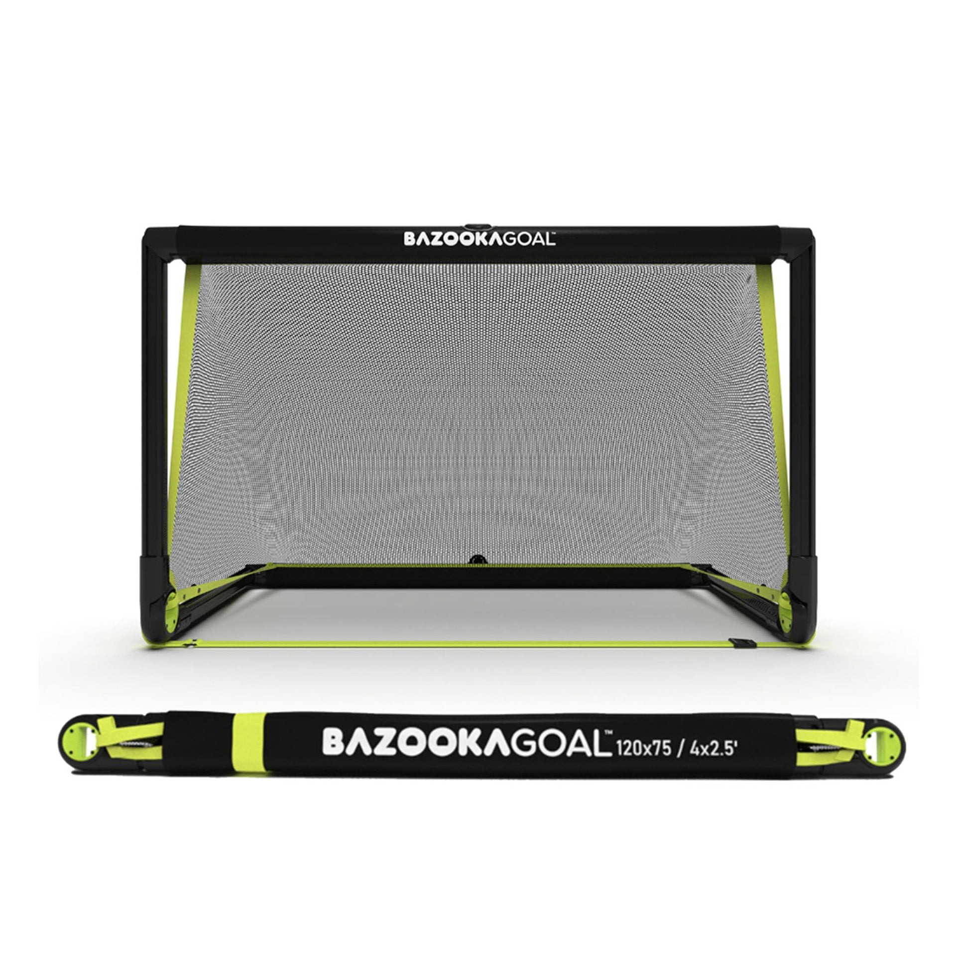 BazookaGoal pop-up football goals set up outdoors, portable sporting goods for soccer practice and games.