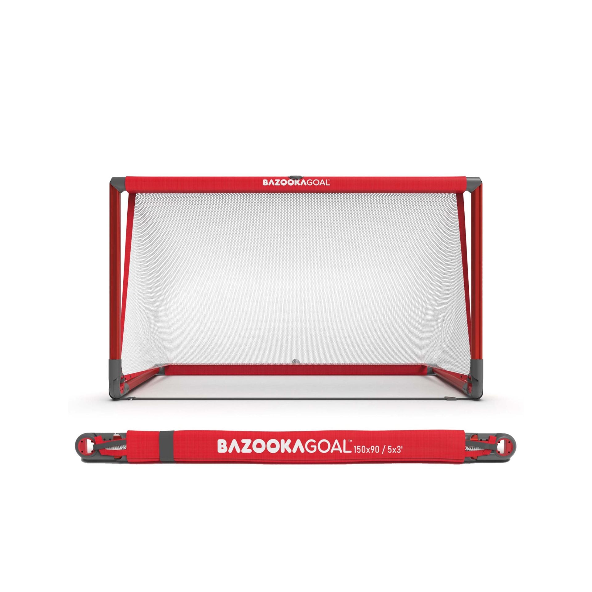 BazookaGoal pop-up football goals made of lightweight aluminum, set up for easy soccer practice and game play.