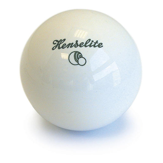 Henselite Bowls Jack in white, with a smooth spherical surface, used for precision in lawn bowls games.
