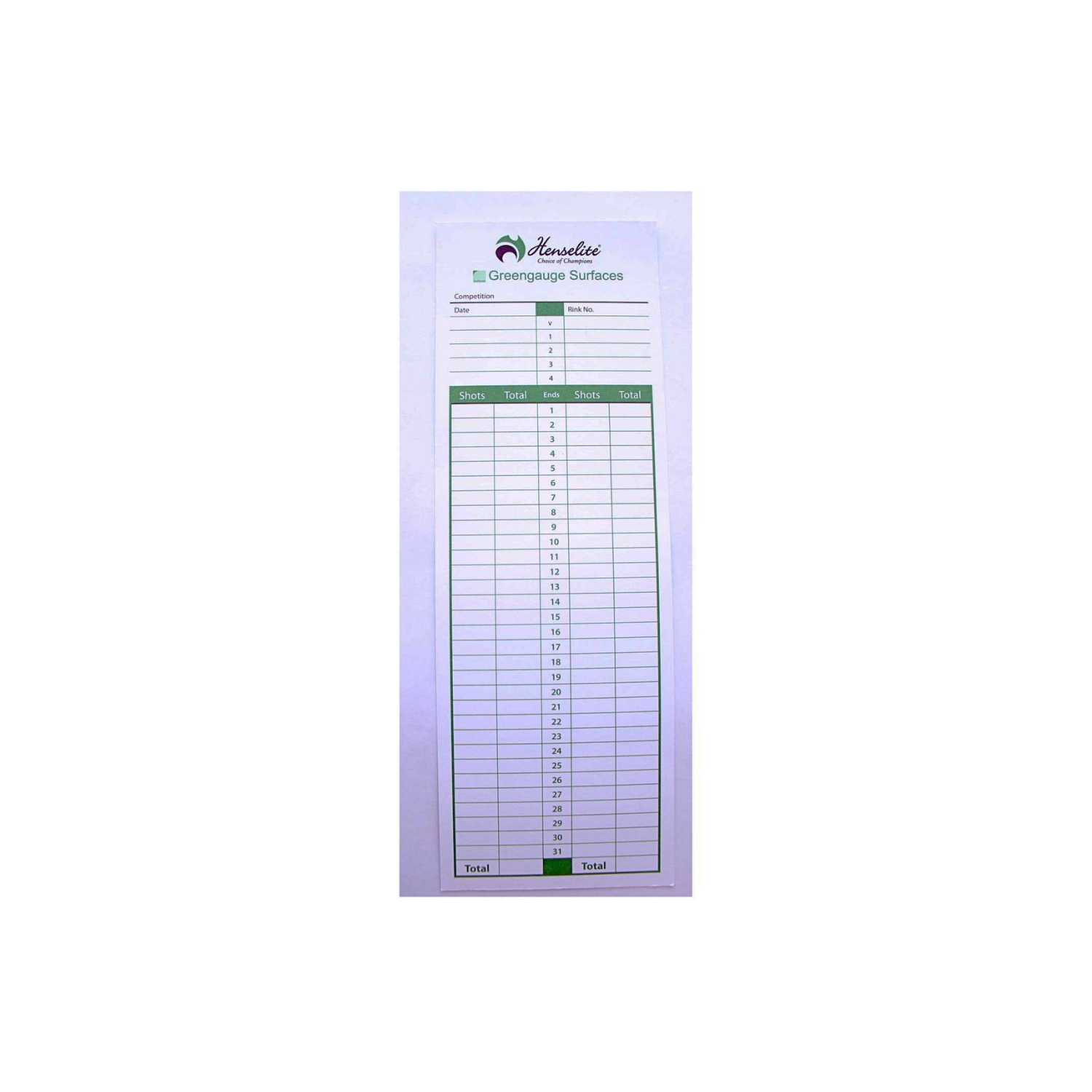 Henselite Bowls Score Cards pack of 100, sporting goods accessory for keeping score in lawn bowls matches.