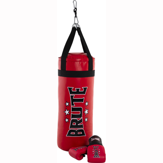 Brute Junior Boxing Starter Kit 2.5ft with boxing gloves, punching bag, and stand for kids' boxing training and practice.