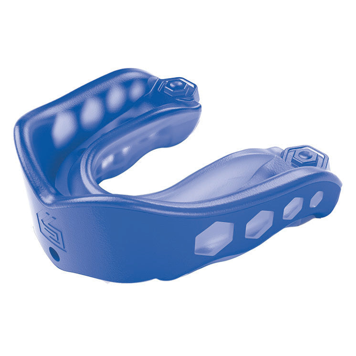 Shock Doctor Gel Max Mouthguard for sports, showing its padded, ergonomic design in vibrant colors for secure fit and comfort.