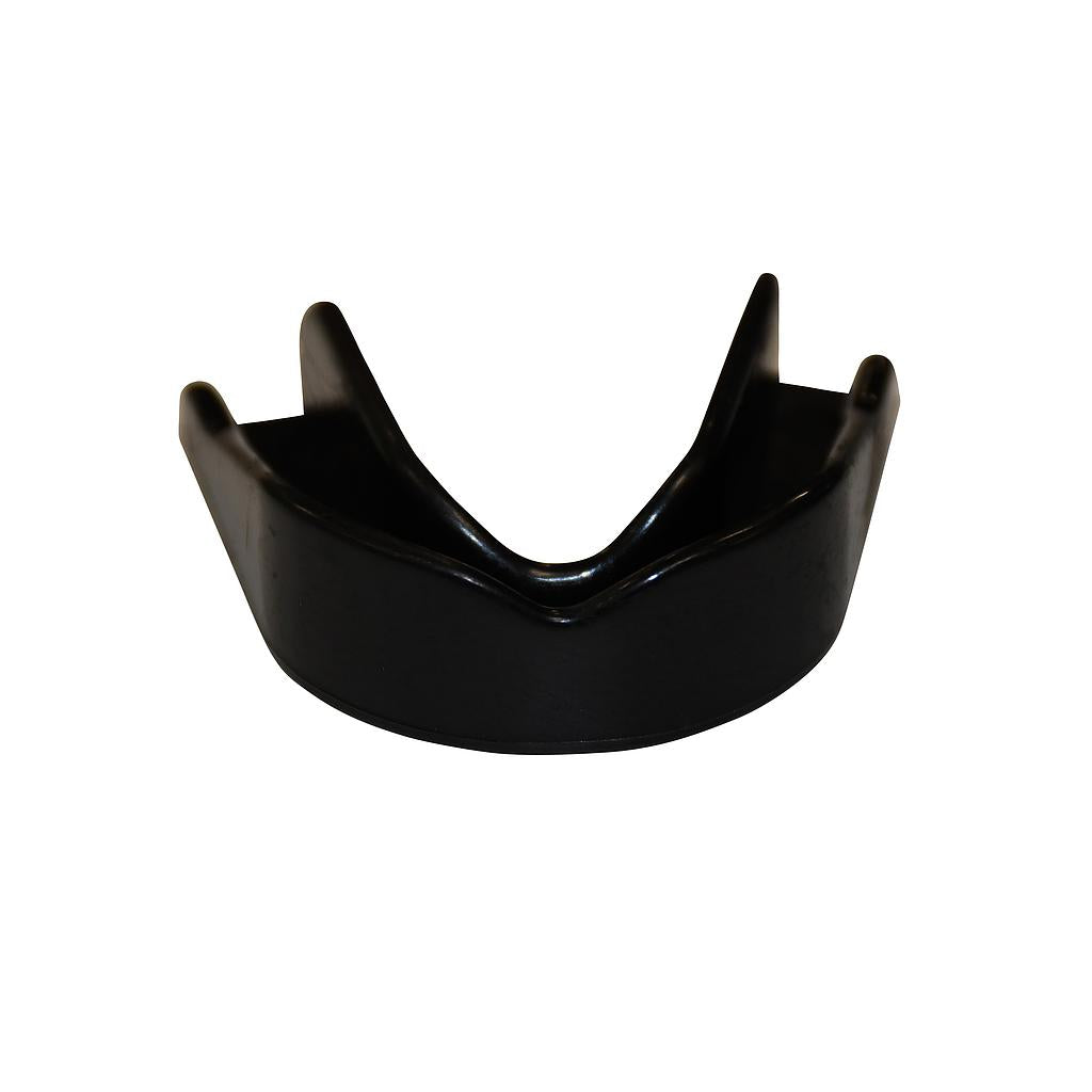 Safegard Essential Boil and Bite Mouthguard in clear with black accents, designed for sports protection and customizable fit.