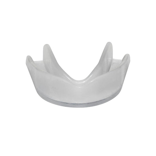 Safegard Essential Boil and Bite Mouthguard for sports, showing the flexible, custom-fit mouthguard in a close-up view.