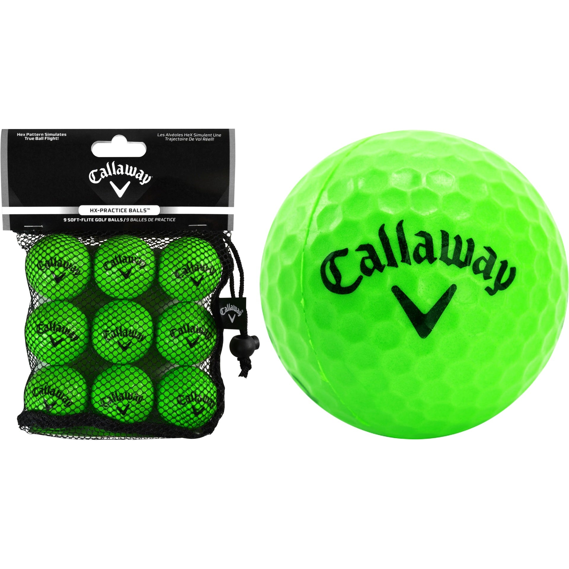 Callaway Soft Flight golf balls pack of nine, featuring white, soft-cover golf balls with Callaway branding and logo visible.