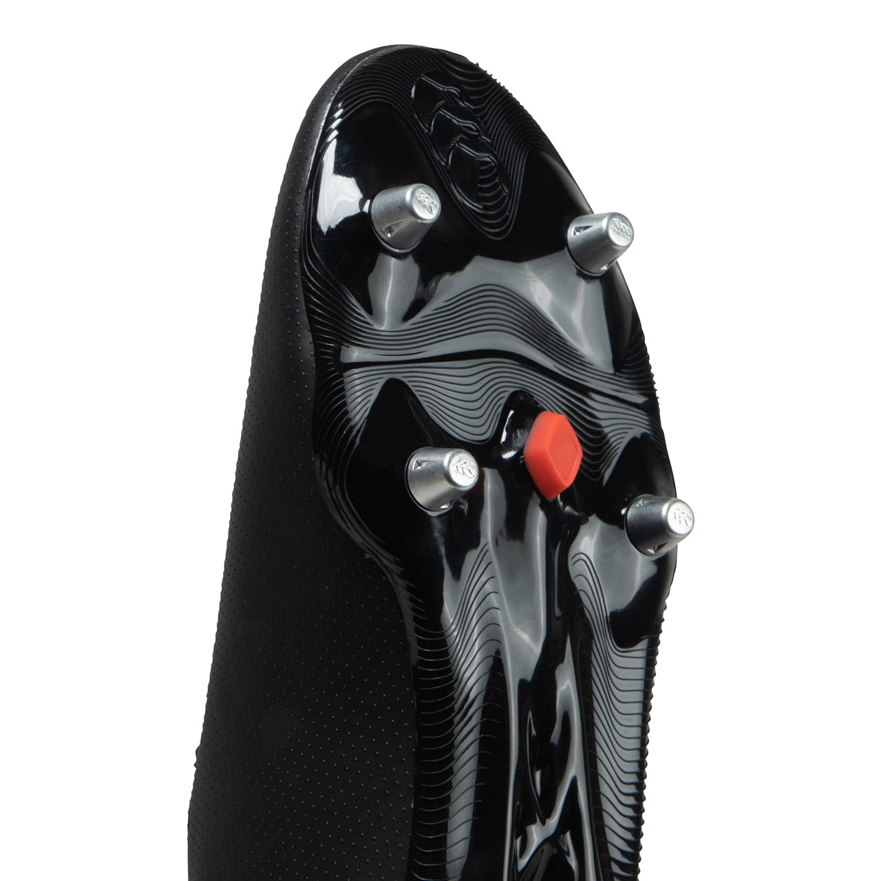 Canterbury Speed Raze Sg rugby boot, black and red design, with cleats and supportive ankle collar, designed for rugby performance.