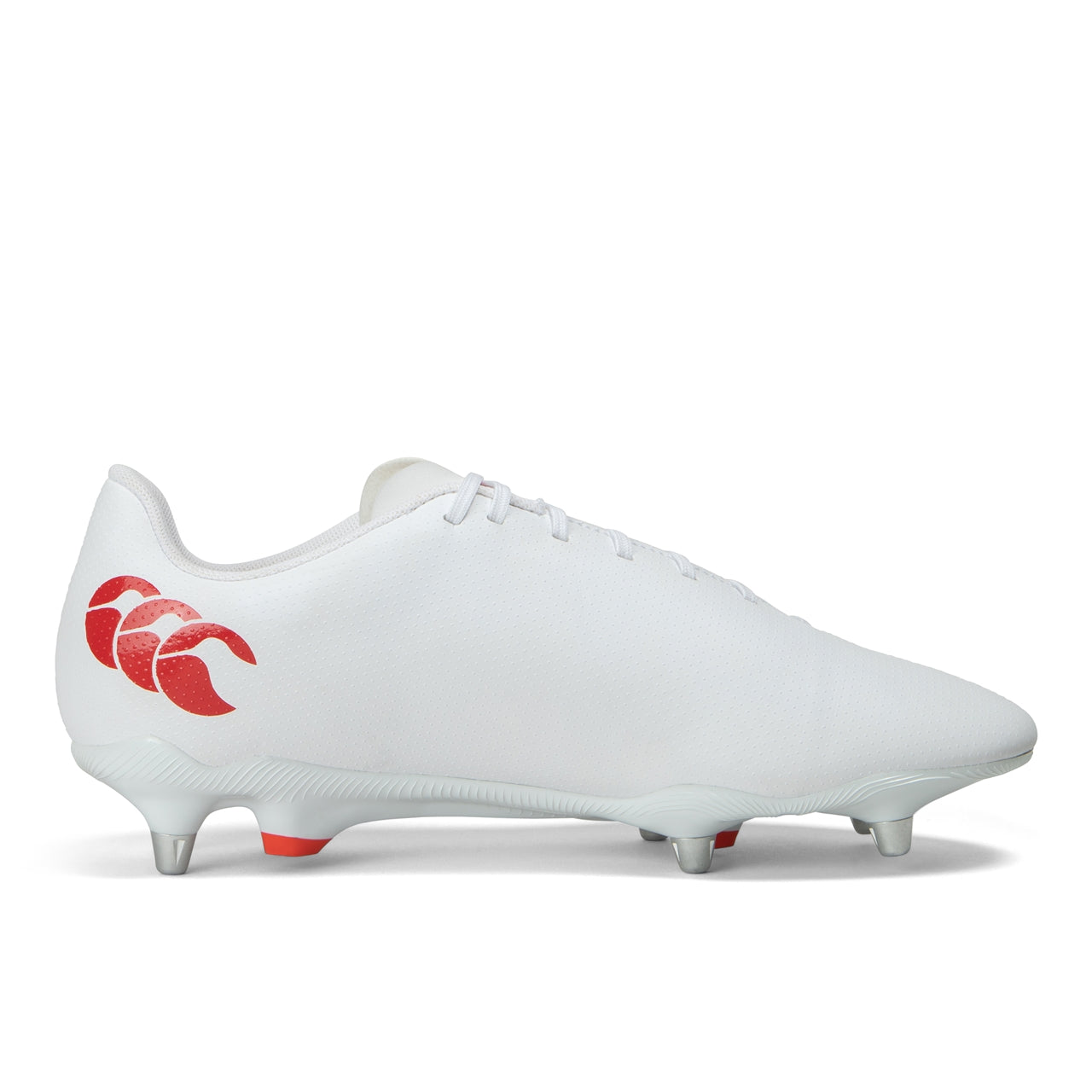Canterbury Speed Raze Sg rugby boot with black and red design, featuring cleats and supportive ankle collar.
