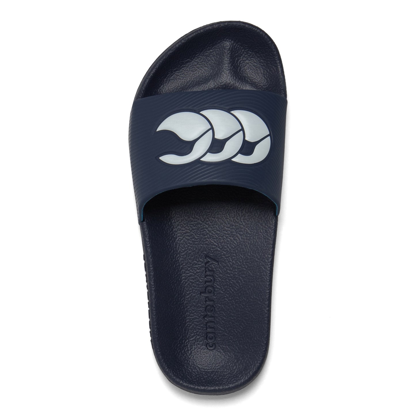 Canterbury rugby slide sandal with black straps and cushioned footbed, designed for comfort and support during sports activities.