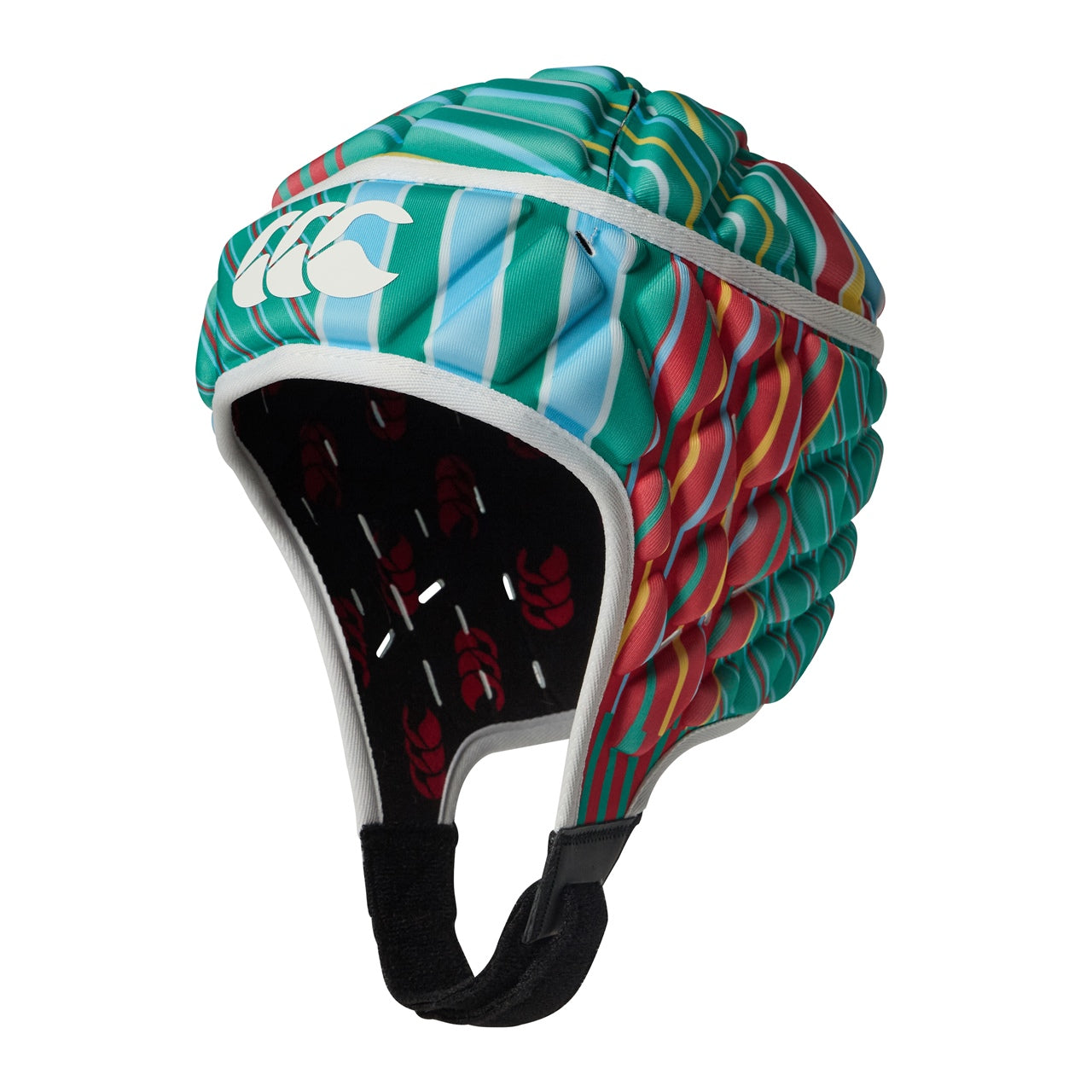 Canterbury Uglies Raze Headguard for rugby players, black protective headgear with adjustable straps and Canterbury branding.