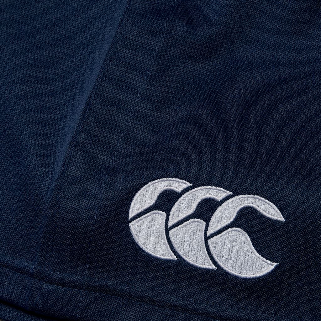 Canterbury Professional Poly Short 2.0 Junior rugby shorts in black with breathable fabric and elastic waistband.