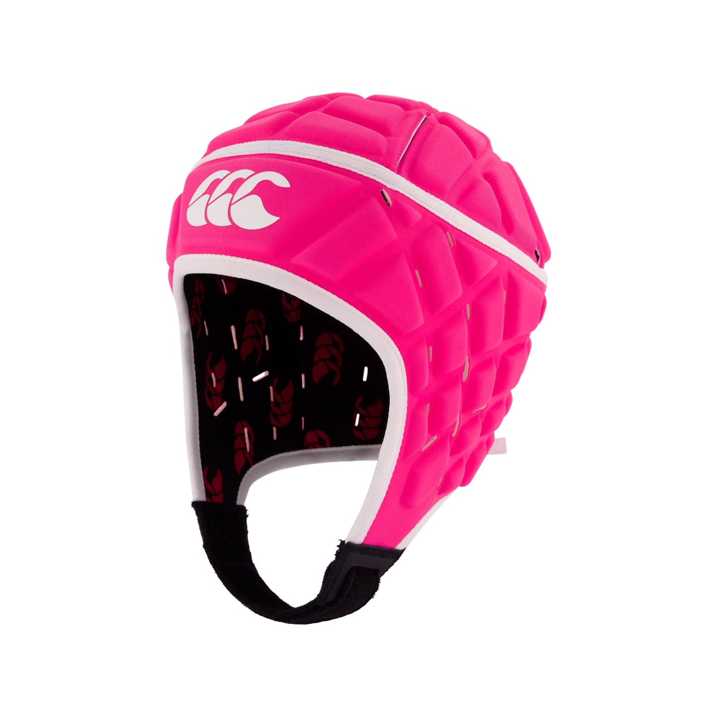 Canterbury Raze rugby headguard showing padded head protection and adjustable straps on a neutral background.
