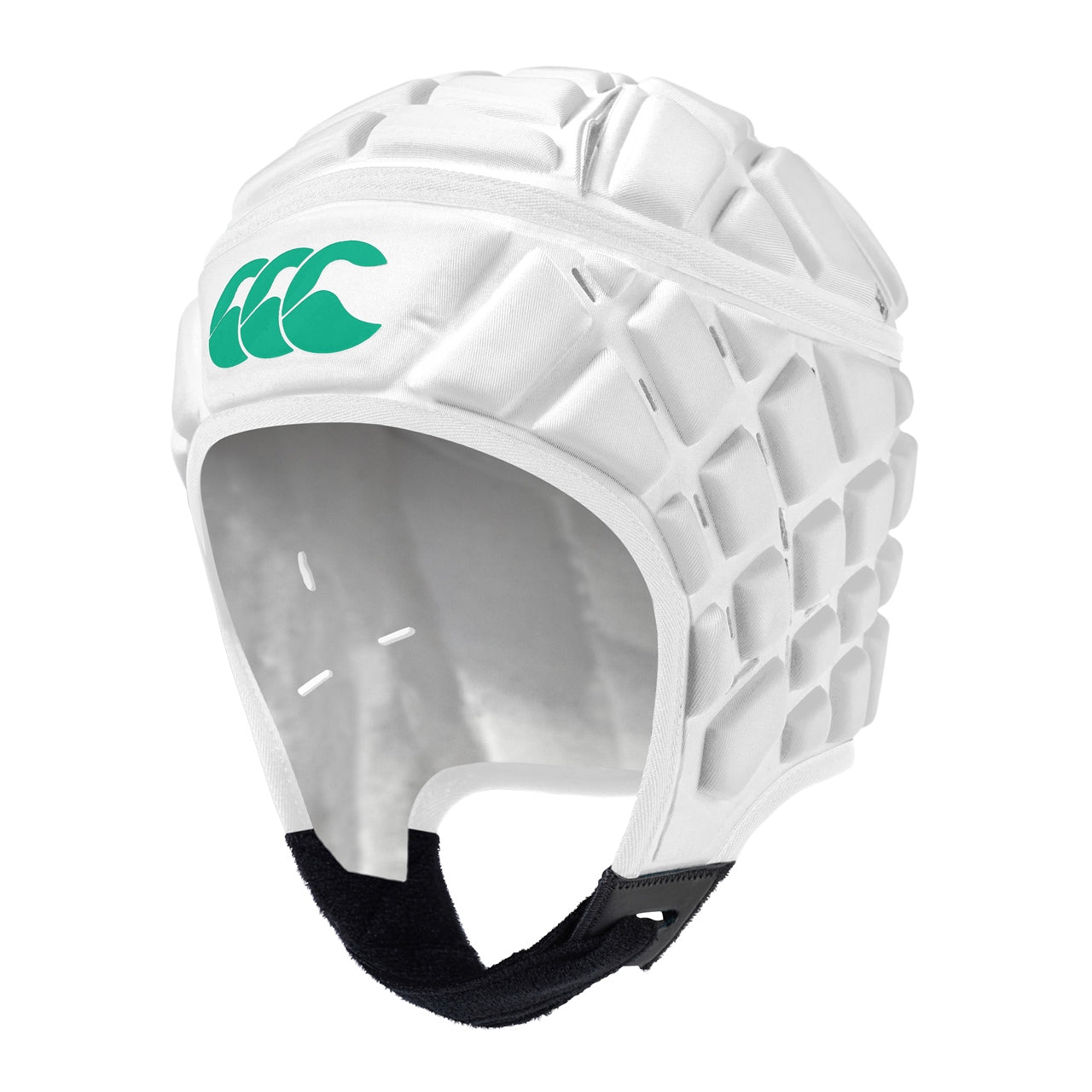 Canterbury Raze rugby headguard showing padded design and adjustable straps, designed for protection during rugby matches.