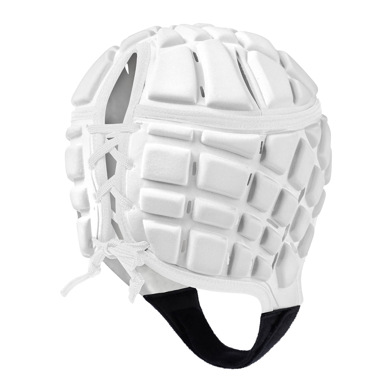 Black Canterbury Raze rugby headguard with adjustable straps and protective padding, designed for secure fit during matches.