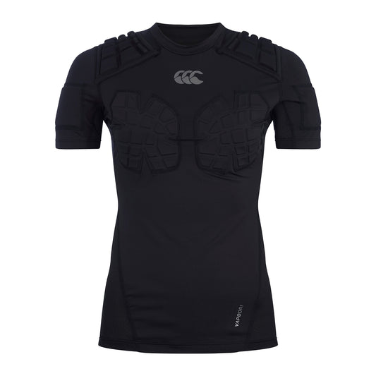 Canterbury women's rugby protection vest with padded shoulder and chest for enhanced safety during gameplay.