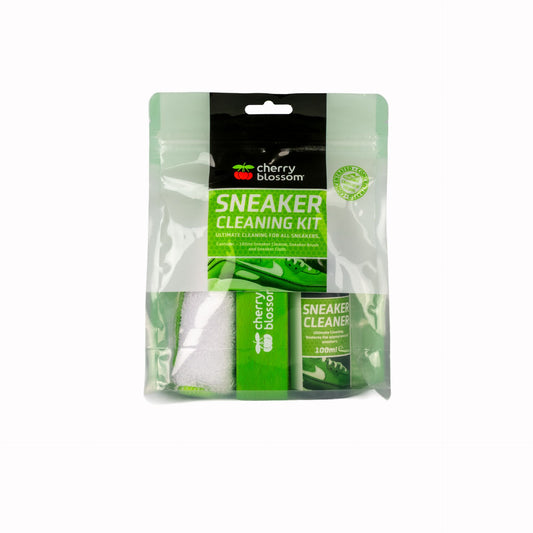 Cherry Blossom sneaker cleaning kit with brushes and cleaning solutions for maintaining athletic shoes and sneakers.