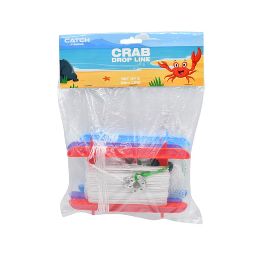 Set of three Catch Fishing crab drop lines with durable hooks and weights, designed for effective crabbing and fishing.