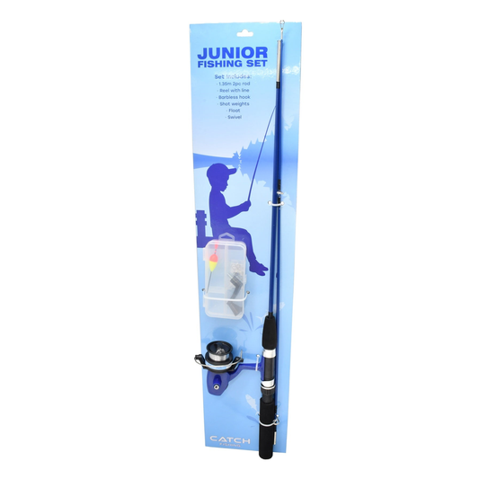 Catch Fishing Junior Fishing Set with rod, reel, and tackle for kids, ideal for beginner fishing adventures.