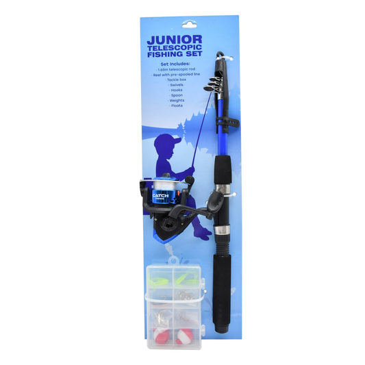 Catch Fishing Junior telescopic fishing rod set, 1.65m, with reel and line, designed for young anglers, sporting goods accessory.
