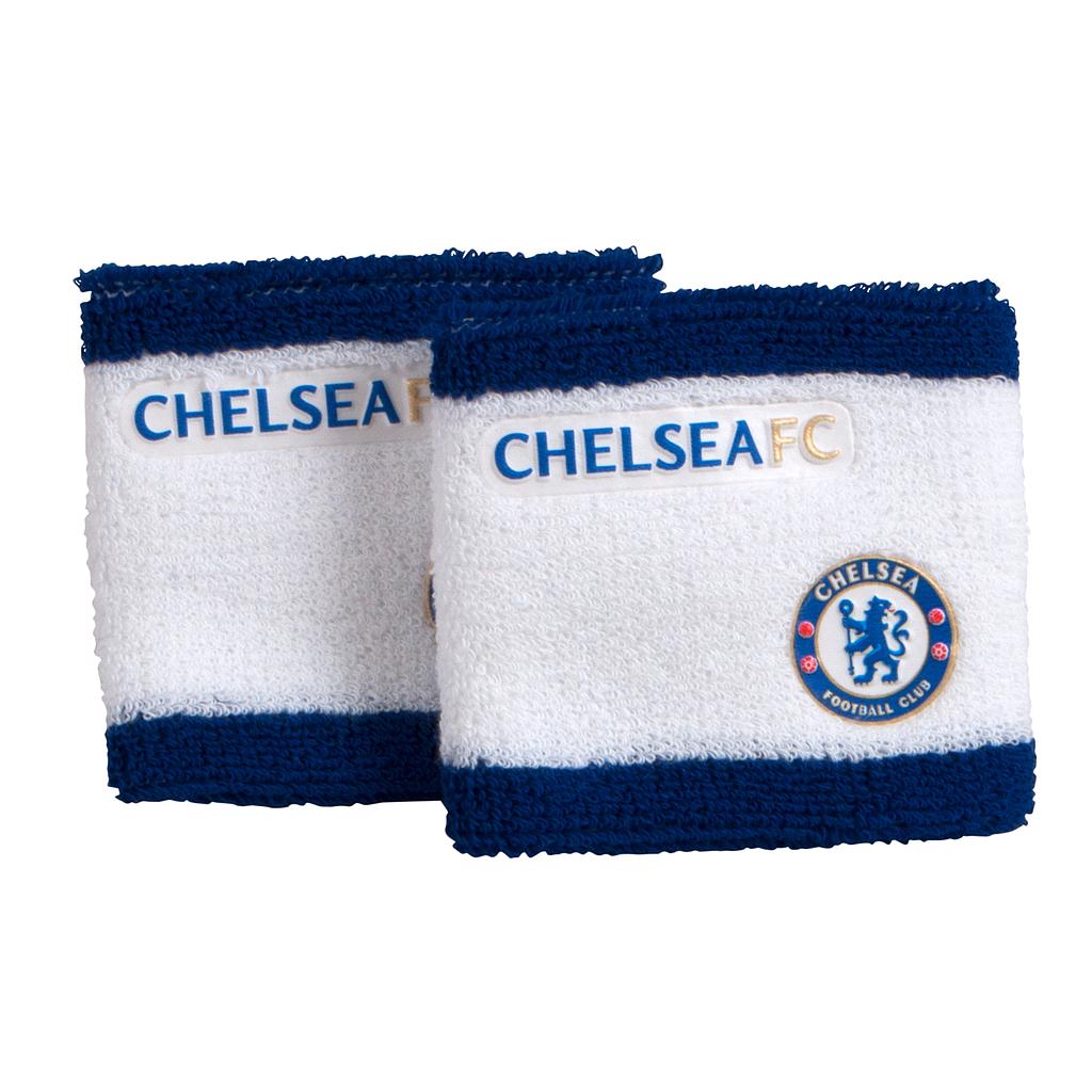 Pair of white cotton wristbands from Team Merchandise, designed for sports and athletic activities.