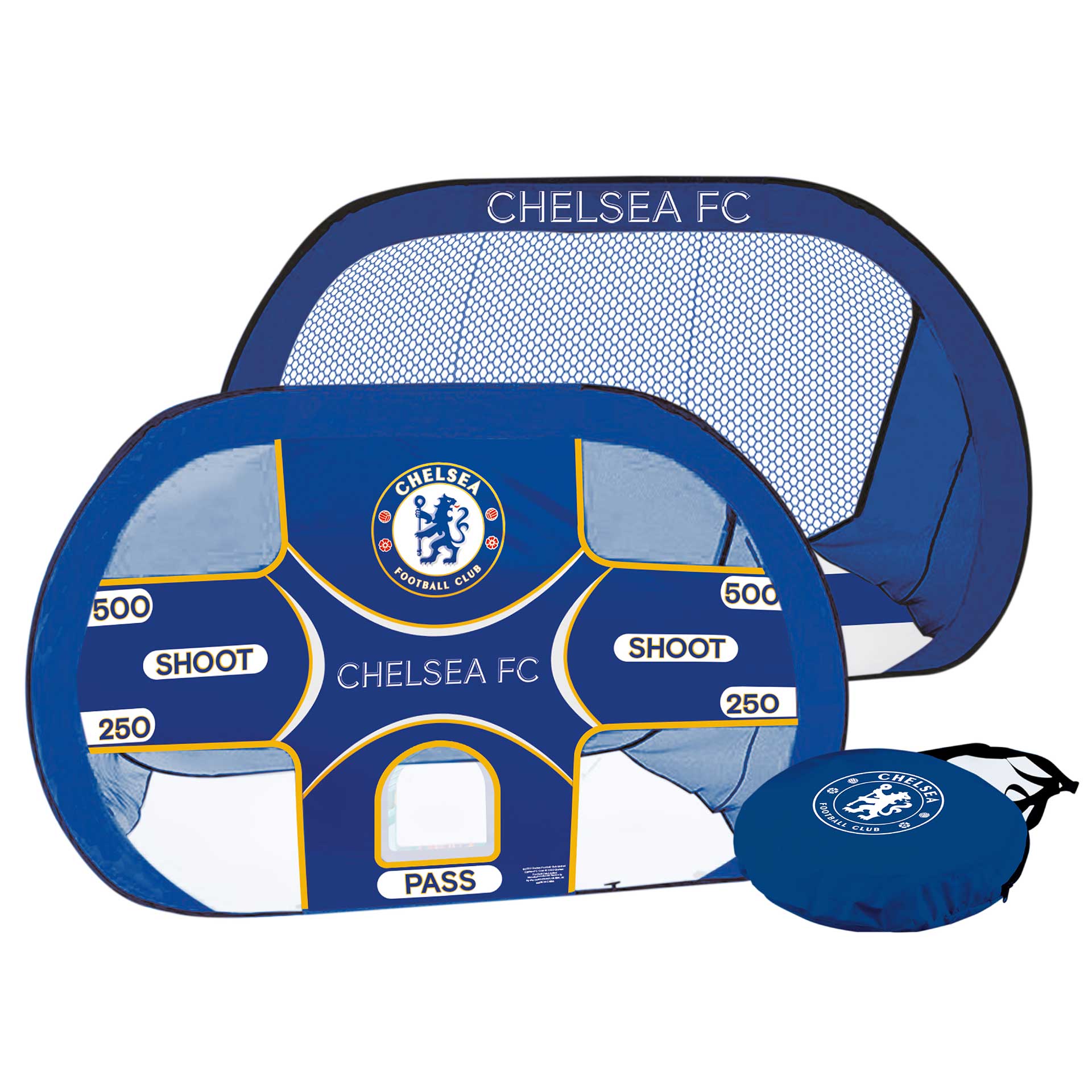 Team Merchandise 2-in-1 pop-up target goal for sporting goods, featuring collapsible design and vibrant colors for practice and games.