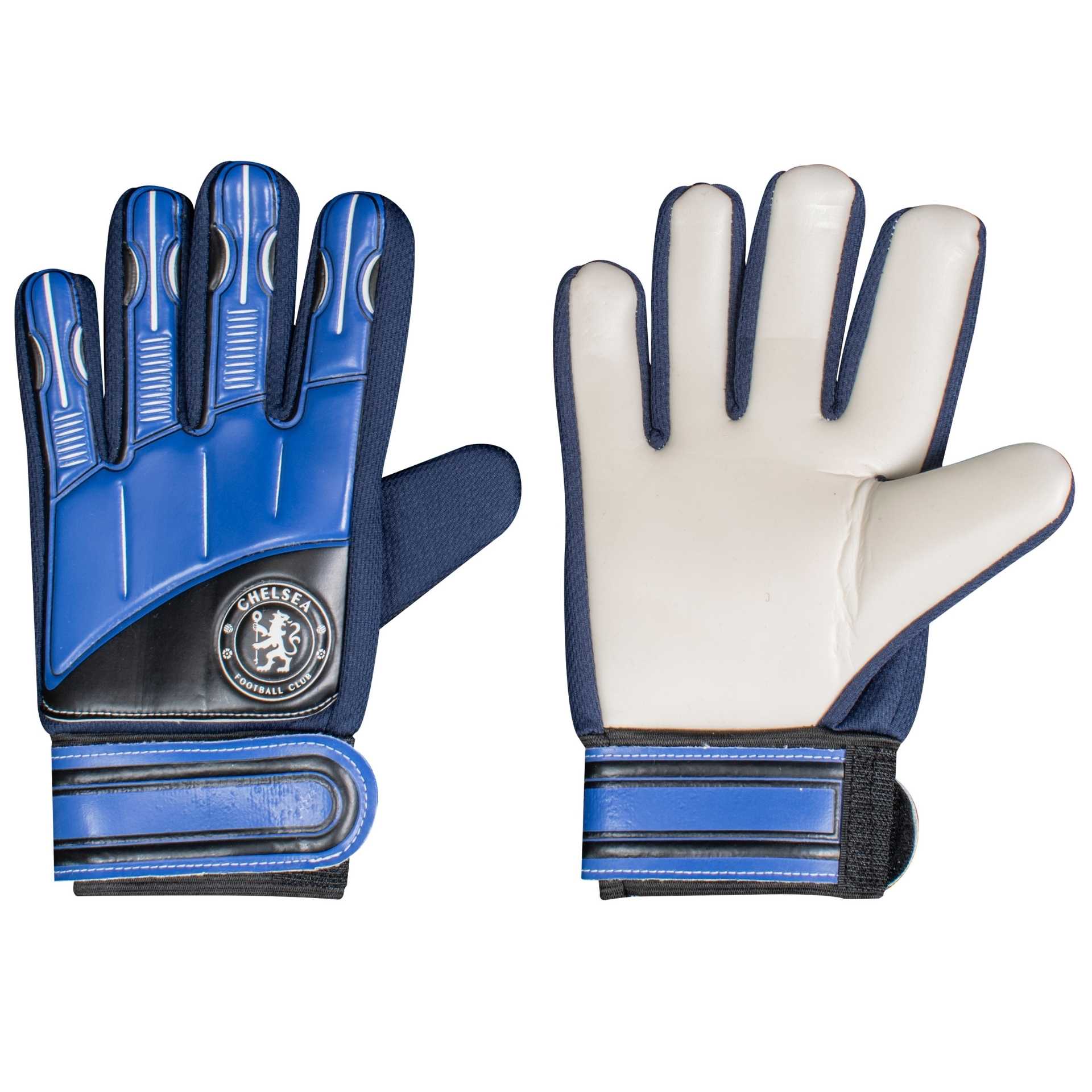 Team Merchandise goalkeeper gloves with black and green design, featuring padded palms and adjustable wrist straps.