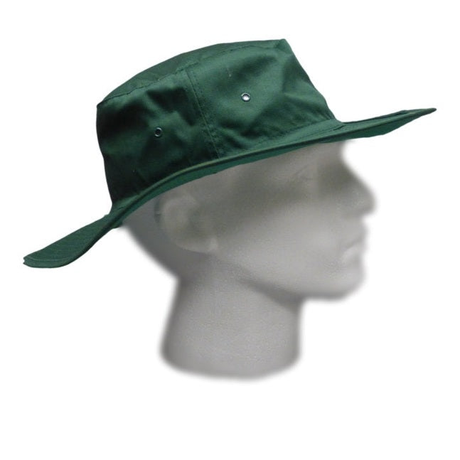 Kookaburra wide brim cricket hat with adjustable strap, lightweight fabric, and sun protection for cricket players.