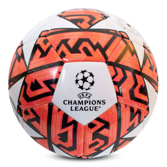 UEFA Champions League official football by Team Merchandise, showing detailed design and branding on the sporting goods ball.