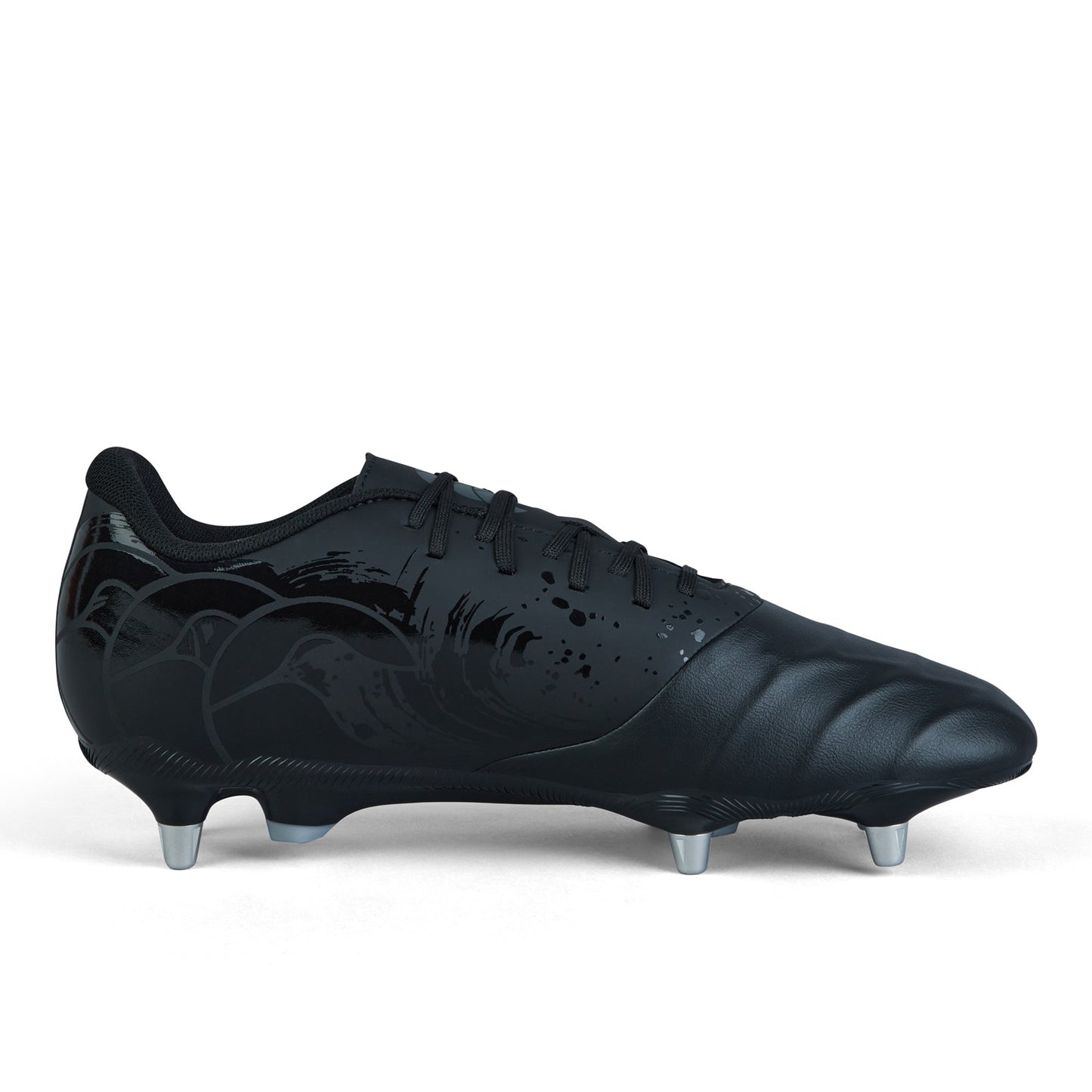Canterbury Genesis Team rugby boot SG in black and white with cleats, designed for rugby players on the field.