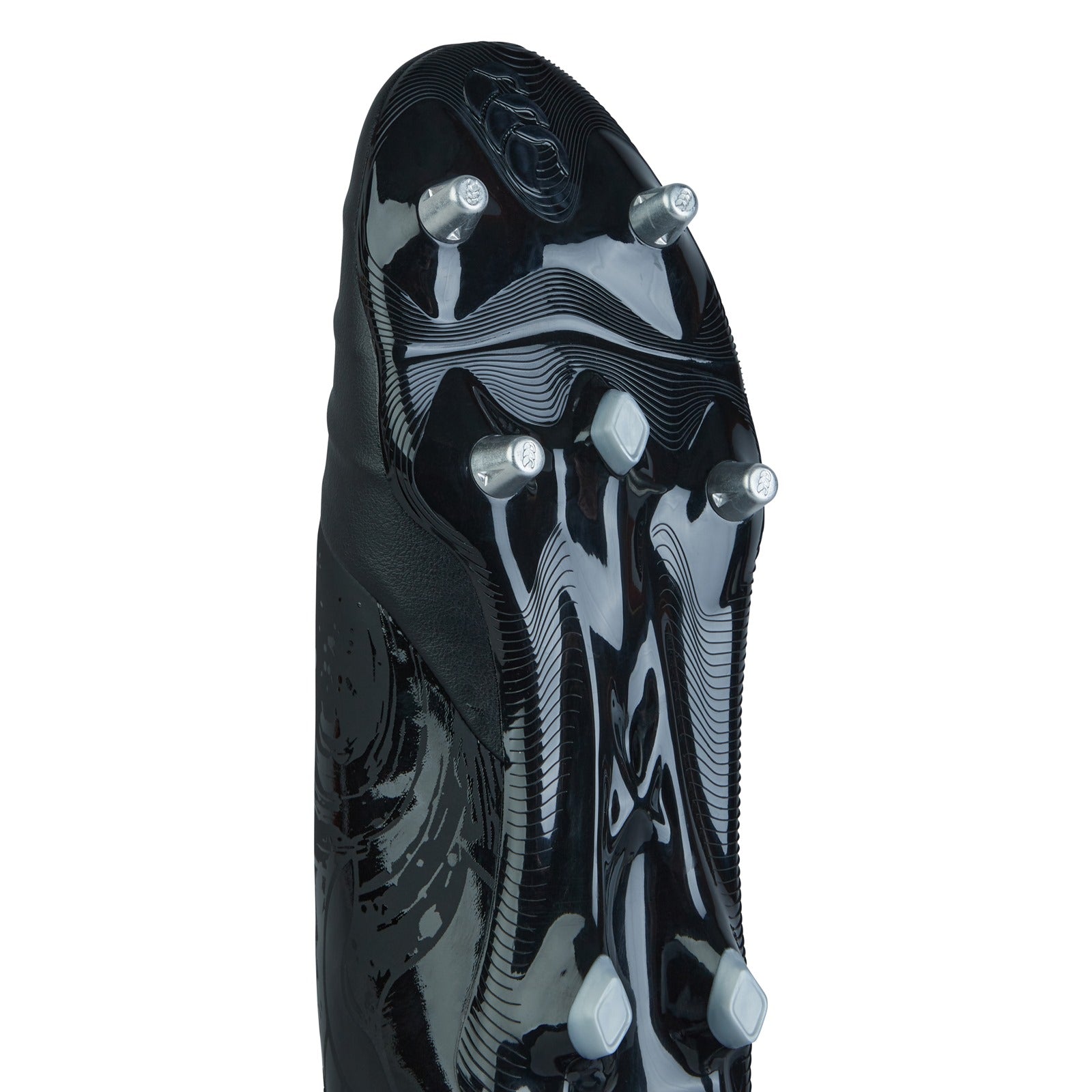 Canterbury Genesis Team rugby boot SG in black and blue, featuring studded sole and supportive design for rugby players.